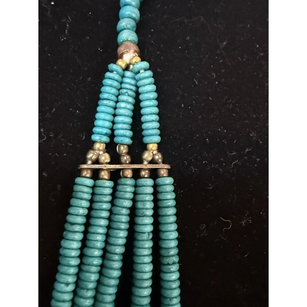 Multi Layered Metal Bead Turquoise Color Bead Bib Necklace 18.5”